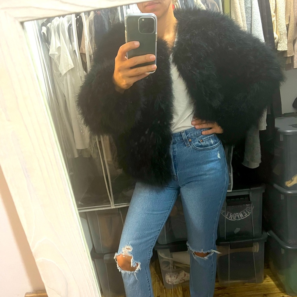 BCBG feather jacket black size S